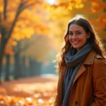 person enjoying colorful autumn leaves during beautiful seasonal change
