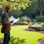 professional landscaper designing outdoor garden and lawn