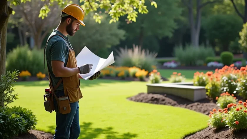 professional landscaper designing outdoor garden and lawn