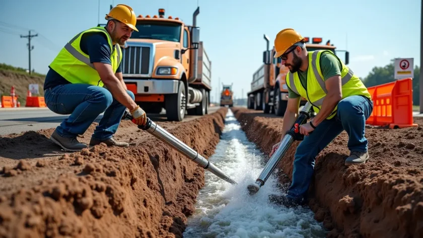 hydro excavation crew safely exposing underground utilities