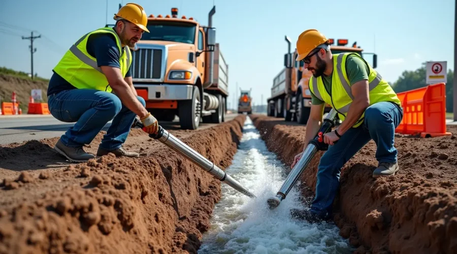 hydro excavation crew safely exposing underground utilities