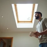 homeowner identifying common signs that skylight repair may be needed