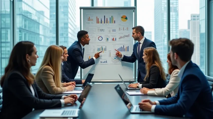 business team developing corporate marketing strategy to attract major clients