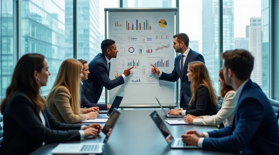 business team developing corporate marketing strategy to attract major clients