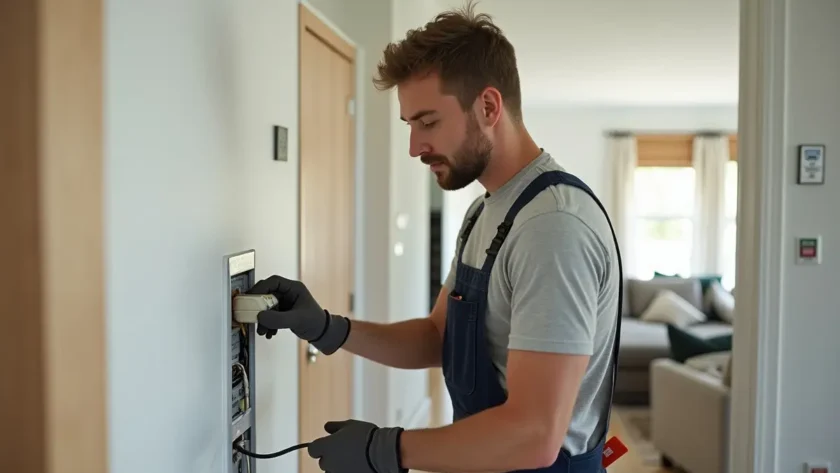 homeowner identifying and addressing common electrical hazards around house