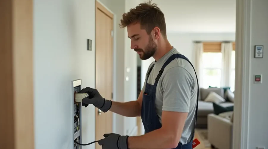 homeowner identifying and addressing common electrical hazards around house