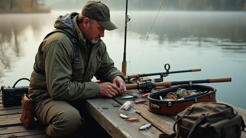 angler preparing essential gear for successful and enjoyable fishing trip