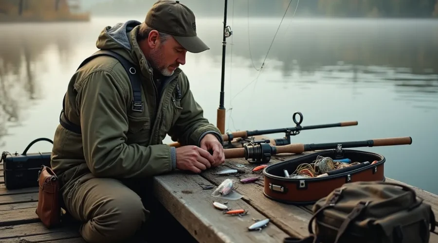 angler preparing essential gear for successful and enjoyable fishing trip
