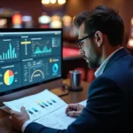 person analyzing statistics and odds behind virtual casino gaming platforms