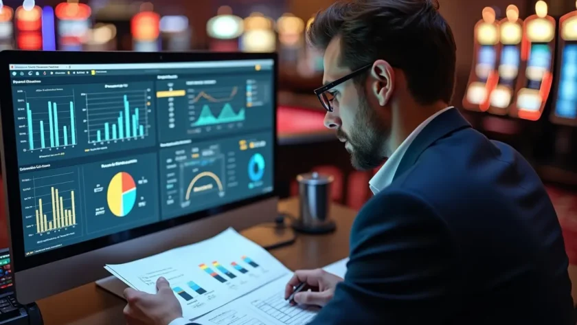 person analyzing statistics and odds behind virtual casino gaming platforms